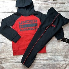 Under Armour Little Boys Red Black Hoodie Joggers Outfit Set NEW