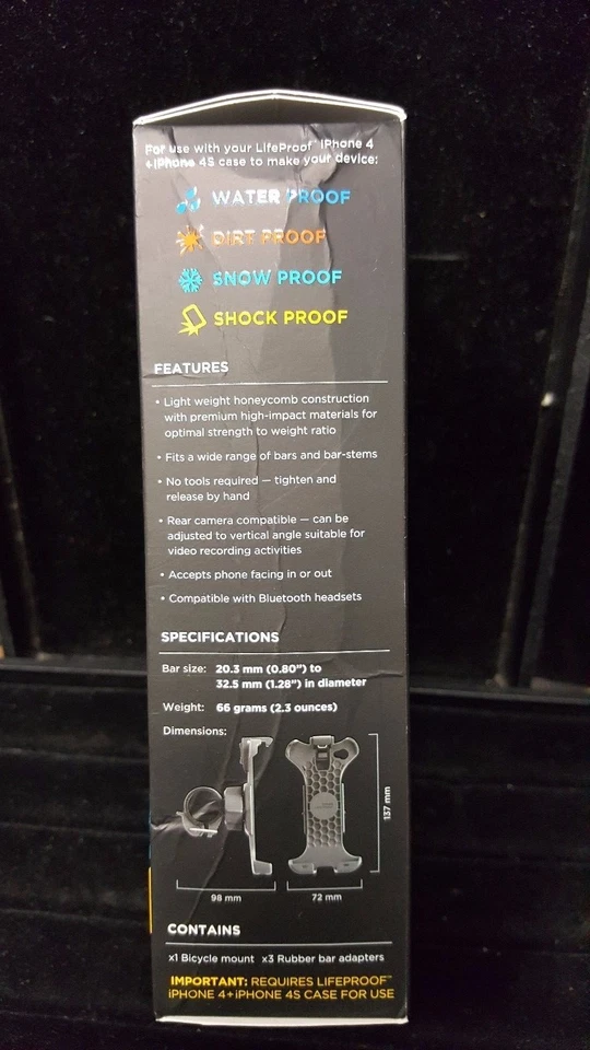 LifeProof новый в коробке велосипед и бар держатель для iPhone 4/4s LIfeproof чехлы - черный A5-9 - Изображение 2 из 4