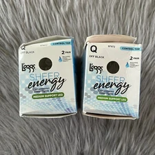 L'eggs Compression Sheer Pantyhose Tights Womens Size Q Control Top Off Black