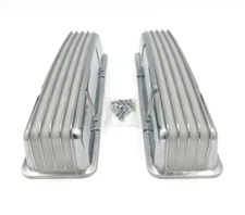 Polished Aluminum Finned Tall Valve Covers SBC Small Block Chevy 350 - No Holes