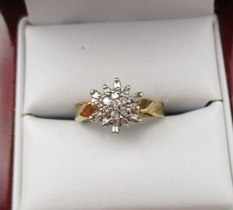 10K yellow Gold 19 Diamond Tiered Cluster Cocktail Ring Size 4.5 [R258]
