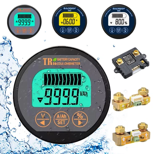 TR16H DC 8-120V Digital Battery Capacity Indicator Waterproof Voltmeter Ammeter