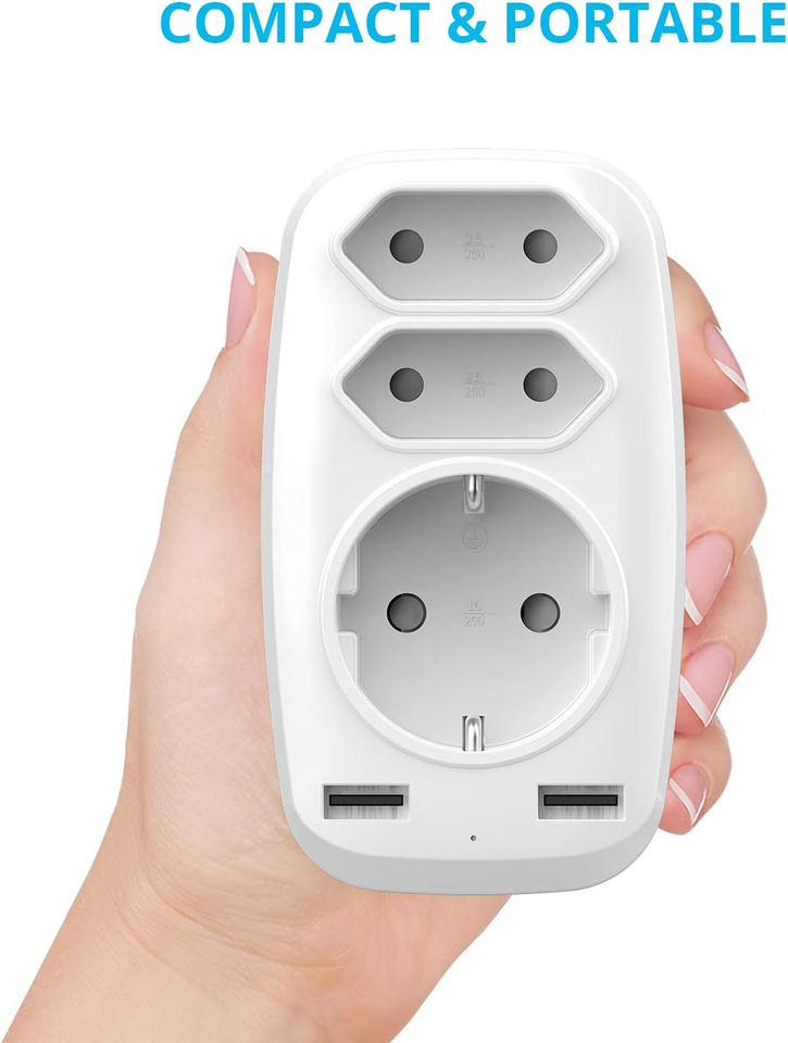 VINTAR 2PC USB Stopcontact, Multi-plug USB Adapter (4000W), met 3 USB Stekker (2,4A) en 1 USB C