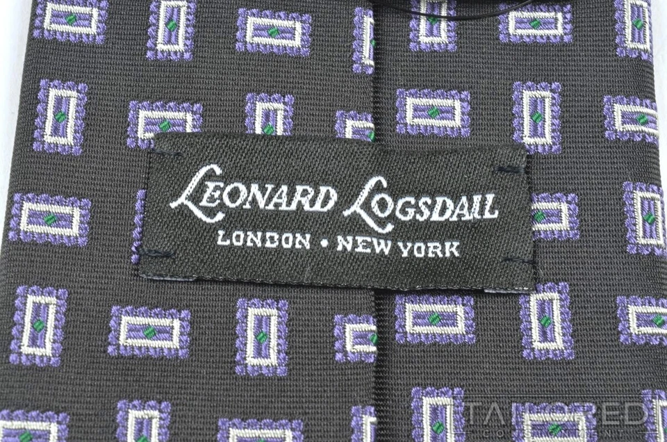 Corbata de lujo LEONARD LOGSDAIL negra geométrica 100 % seda para hombre - 3,50" Foto 4 de 4
