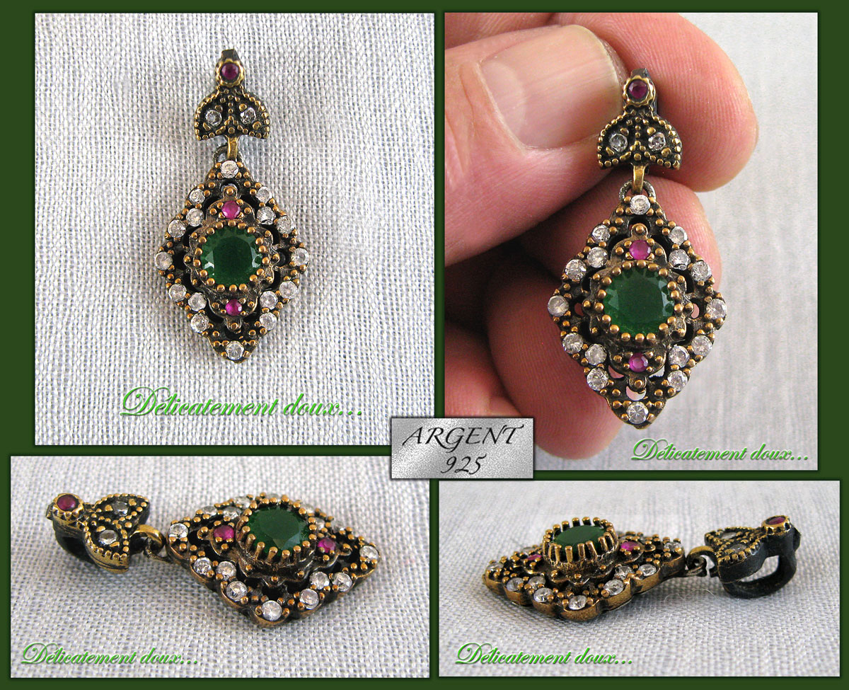 Pendentif en Argent Rubis Émeraude pour Femme - Idée Cadeau Anniversaire Unique - Modèle P-AR-12