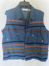 Casey  Max Flower Embroidered Denim Vest Size XL