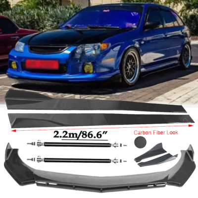 Carbon Fiber Front Bumper Lip Splitters Side Skirt Strut Rod For Mazda Protege