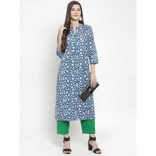 Blue Jaal Printed Cotton Kurta Traditional Beautiful Party Out Wear India Gift