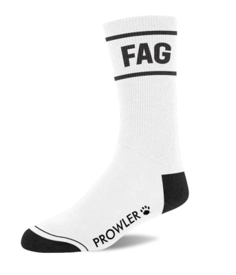 PROWLER FETISH CREW FAG SOCKS WHITE COTTON SLOGAN FAG SOCKS GAY  