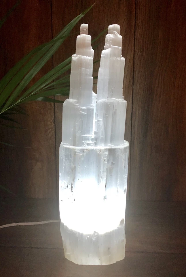15"-18" Extra Large Selenite Lamp And Cord White LED Selenite Tower Two Point - Image 4 of 4