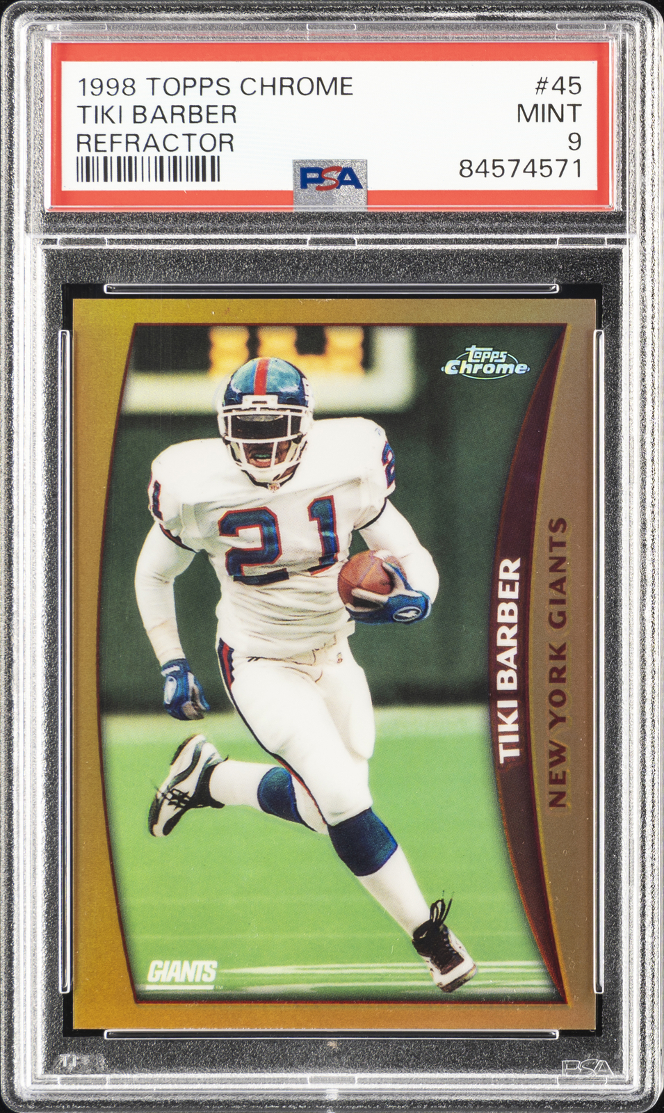 1998 TOPPS CHROME REFRACTOR #45 TIKI BARBER PSA 9