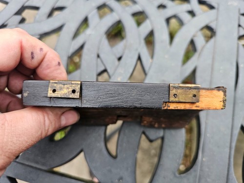 Antique ENGLISH DROP DIAL WALL CLOCK bottom door exotic veneer hinges CURVED - Picture 3 of 14