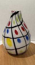 VTG Murano Style Hand Blown Art Glass Vase, Vibrant Colors Confetti Design 12  