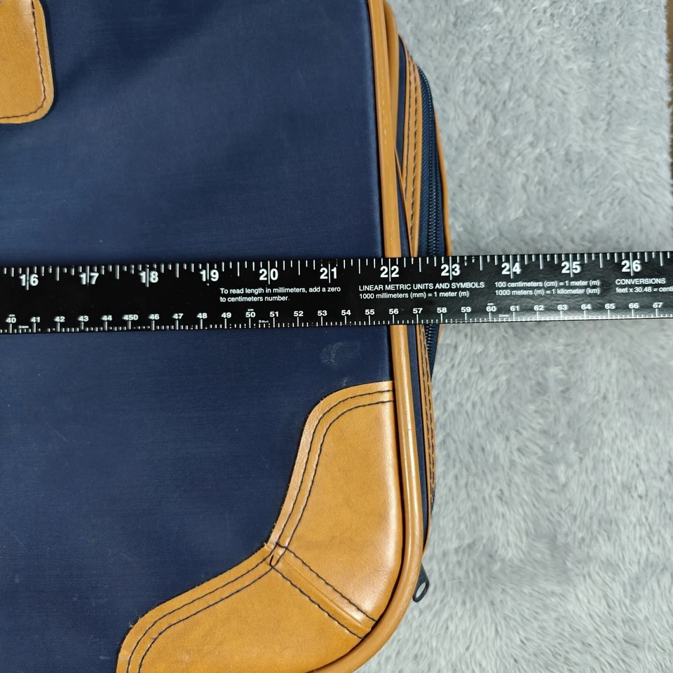 Maleta de equipaje retro Skyway 22”x14”x9” tweed azul oscuro con rayas rojas y verdes Foto 2 de 4