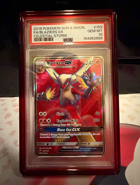 Pokemon 2018 Sun & Moon Celestial Storm Blaziken GX 153/168 PSA 10 Full Art