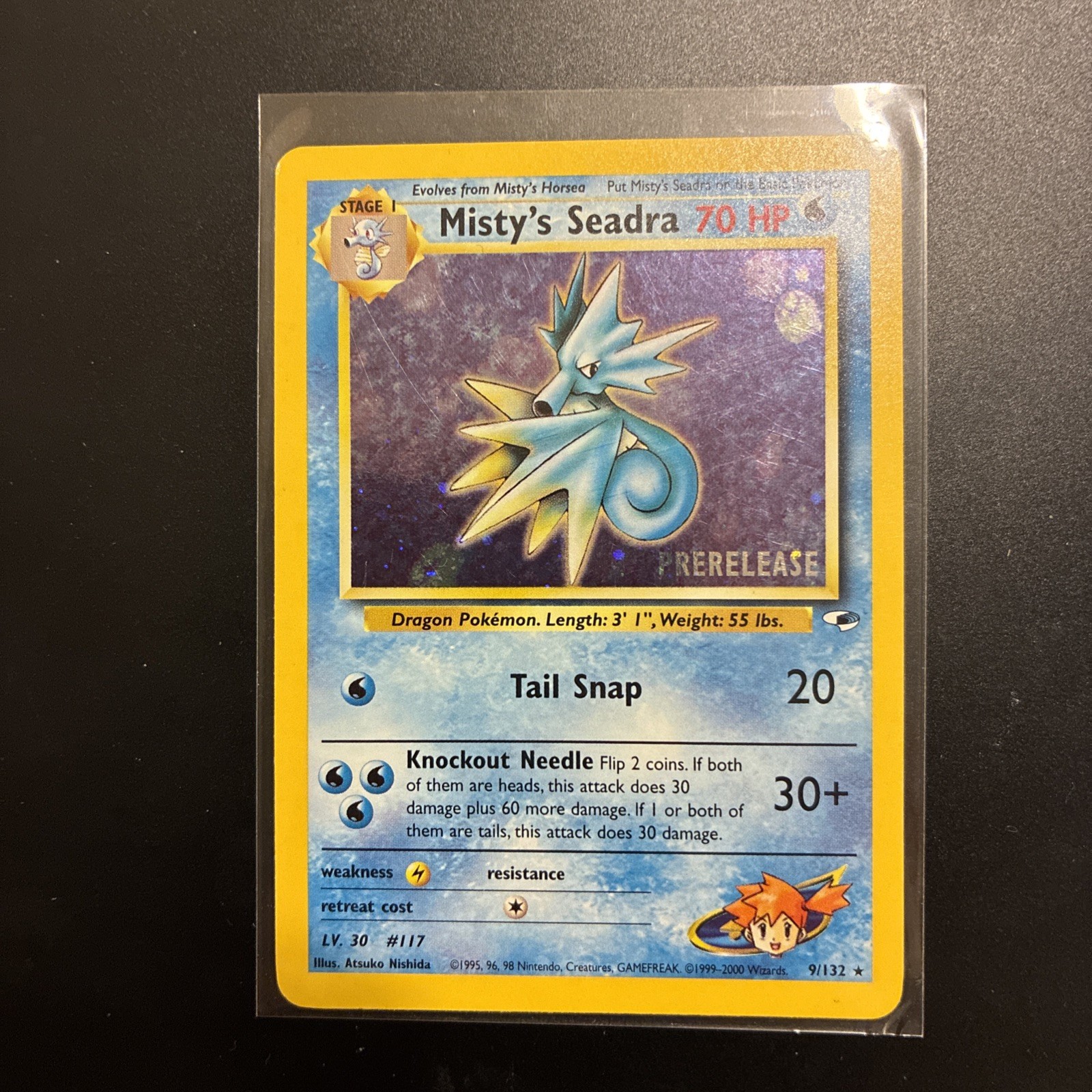Pokemon Card Misty's Seadra 9/132 Gym Heroes Holo Rare WOTC Prerelease LP