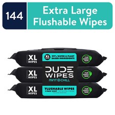 DUDE Flushable Wipes, Extra Large Mint Chill Wet Wipes, 48 Count, 3 Pack 144