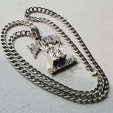 DEATH ROW Silver Color Cuban Link Chain Necklace with Pendant. US Seller