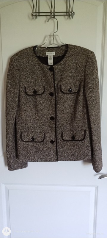 Liz Claiborne Blazer Womens Sz 10 Wool Tweed Collarless Lined Buttons/PocketsNEW
