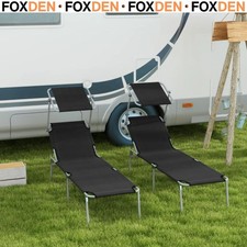 Foldable Sun Lounger Set of 2 with Sun Shade & Adjustable Backrest - Black