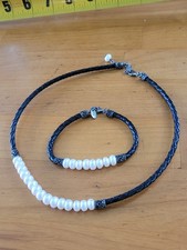 Collection Black Braided Leather Pearl Neckla...