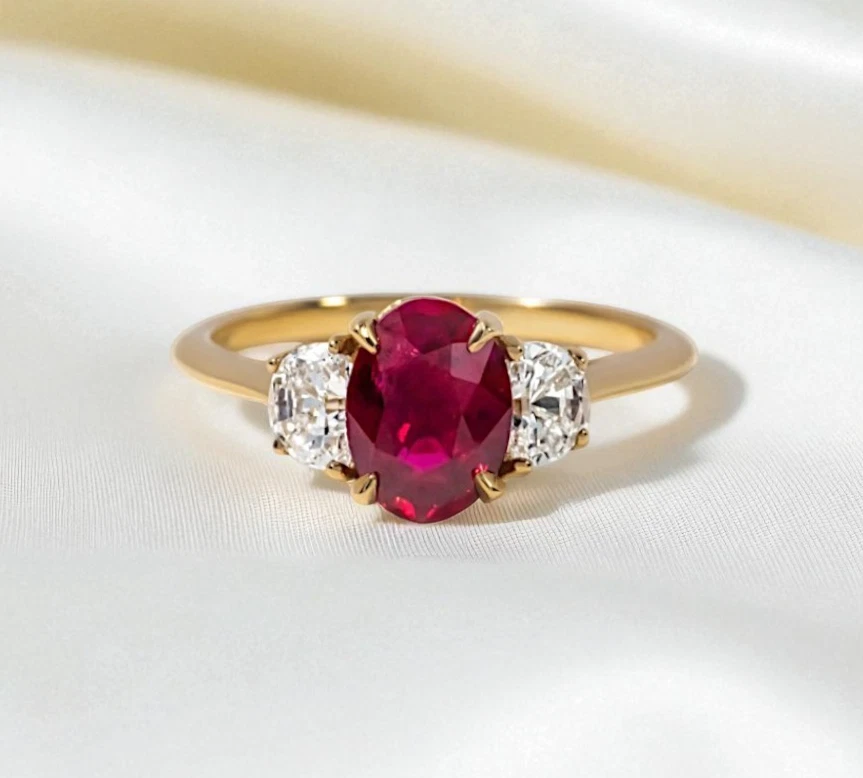 2.00 Ct Lab Created Diamond Ruby Gemstone Ring Oval Cut Solid 14K Yellow Gold - Image 2 of 4