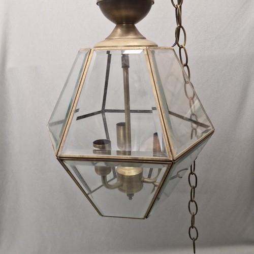 Vintage Brass & Glass Hexagonal Ceiling Lantern - Picture 5 of 21