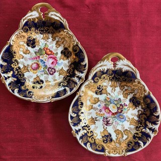 2 ANTIQUE 1830s COPELAND & GARRETT SPODE HAND PAINTED SERVING DISHES / PLATES