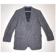 Mens Pure Wool Blazer Sport Coat Glen Plaid 40R Grey John Alexander
