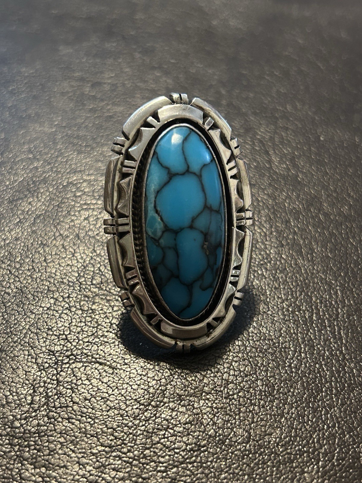 Native Signed Large Turquoise Ring - image 1
