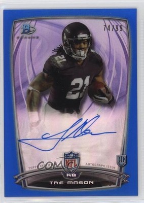 2014 Bowman Rookie Chrome Refractor Blue Border /99 Tre Mason #37 Auto RC nd3