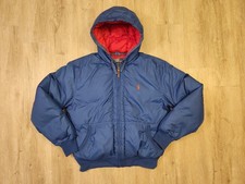 Vintage Polo Ralph Lauren Down Puffer Jacket Size Large Blue Hooded Coat Red