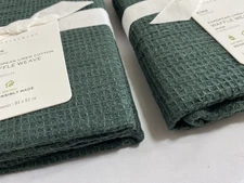 NEW Pottery Barn European Flax Linen Waffle Weave Shams - King - Set Of 2 - Pine