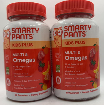2PK Smarty Pants Kids Plus Multi & Omegas ~ 60 Gummies EA ~ EXP 3/27 ~ FAST SHIP