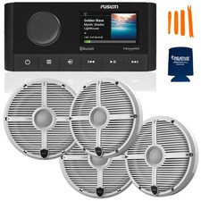 Fusion MS-RA210 Marine Stereo with Wet Sounds 6.5" Marine Speakers, White Grill