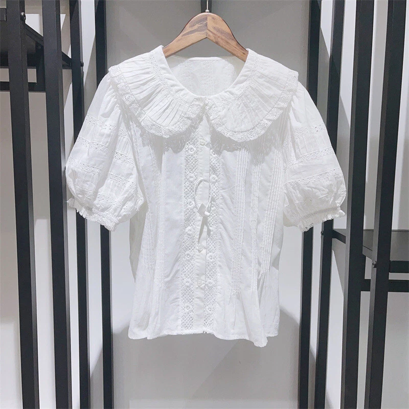 Doen Womens June Pleated Short Sleeves White Salt Cotton Blouse Tunic Top Size M - Image 2 of 4