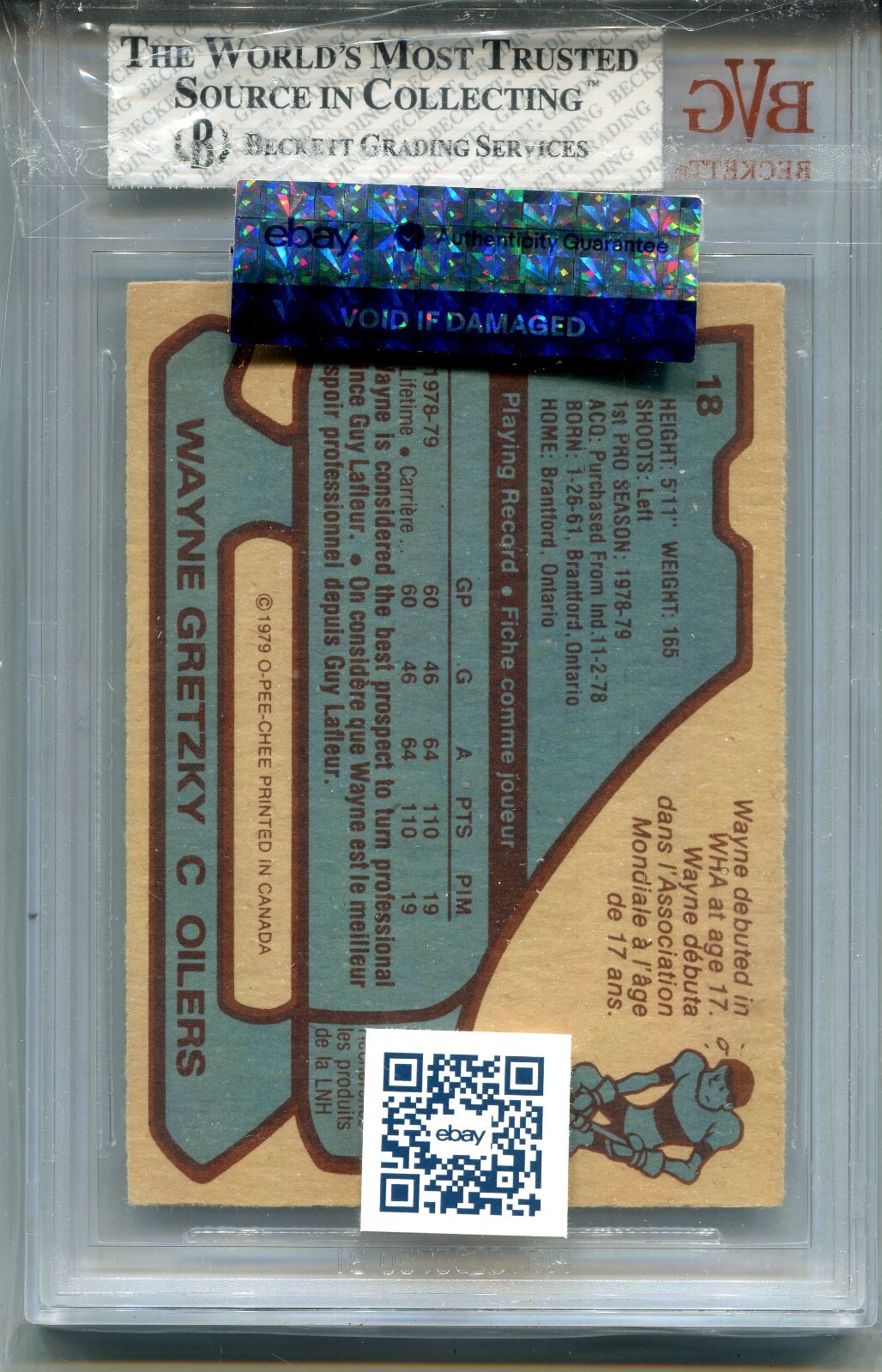 1979 OPC Hockey #18 Wayne Gretzky Rookie Card RC Graded BVG 8 NM MINT O-Pee-Chee - Picture 2 of 3