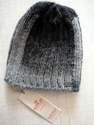 REPLAY * unisex Strickmütze Mütze mit WOLLE * GRAU SCHWARZ * Gr. UNIC_(e)