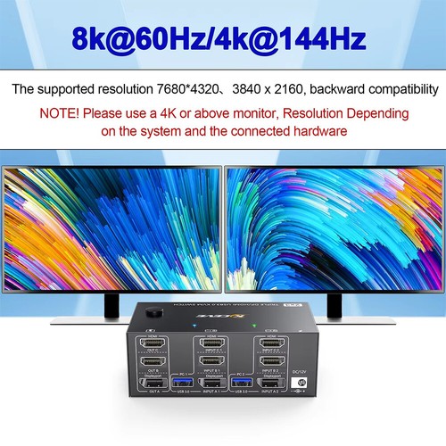 Triple DisplayPort HDMI KVM Switch 8K@60Hz 4 USB 3.0 Port 3 Monitors 2 Computers - Bild 7 von 28