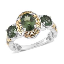 GORGEOUS 2.25ctw Tanzanian Green Apatite 3 Stone Ring Platinum Plated Size 9