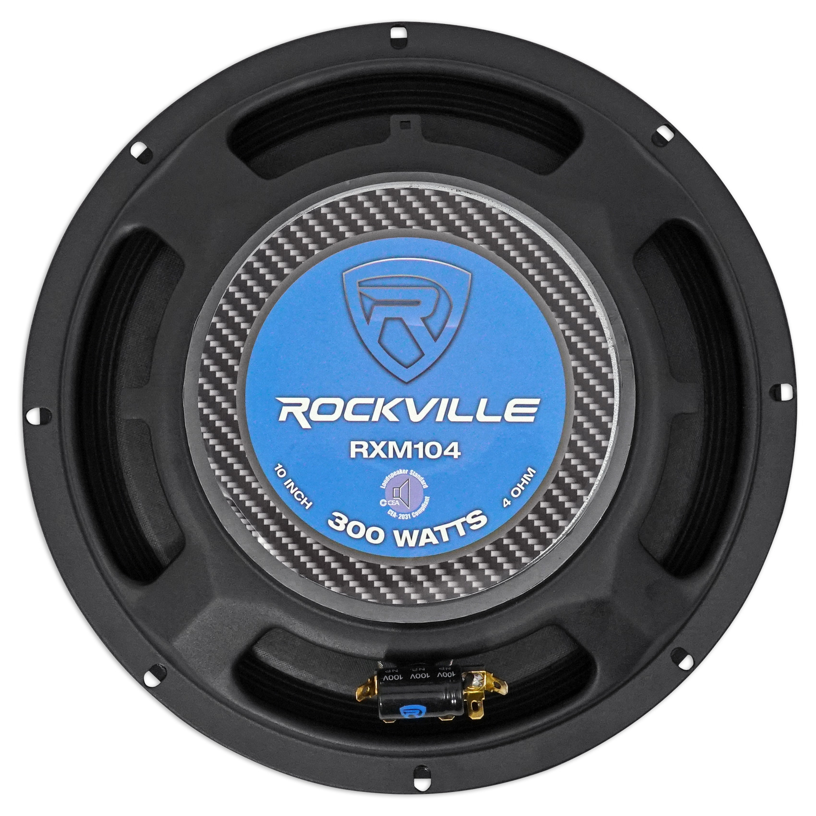 Автомобильный среднечастотный динамик Rockville RXM104 10 600 Вт 4 Ом SPL с разъемом Bullet