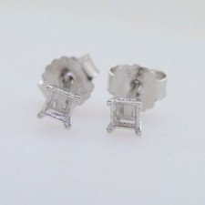 Sterling Silver Semi Mount Earrings Setting Princess SQ 3x3mm Stud