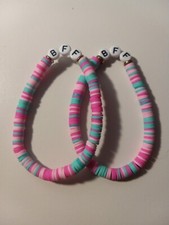 2pc BFF Clay Bead Bracelet Set, Pink And Teal BFF Bracelet Set