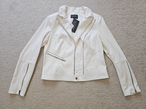 Chaqueta Frank Lyman Montreal Blanca Gamuza Líquida Tachonada Lema de Diseñador Talla L - Imagen 16 de 20