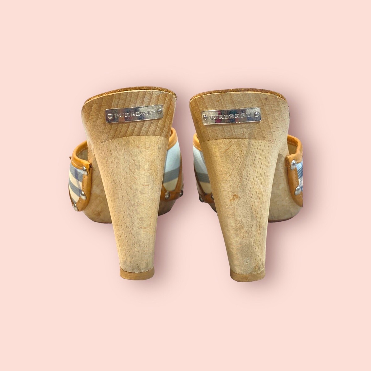 Flower Print Burberry Mules BURBERRY Vintage Beige/Light Blue