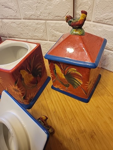 SET OF 3 Red Rooster By Artimino ROOSTER CERAMIC CANISTERS - Picture 10 of 12