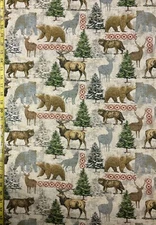 Animal Habitat Michael Miller Fabric bears elk wolves evergreen trees