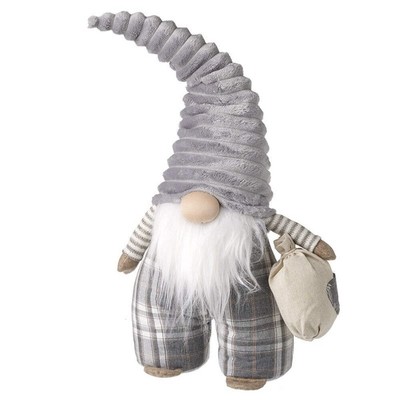 Grau karierter Gonk mit Hut (59 cm)