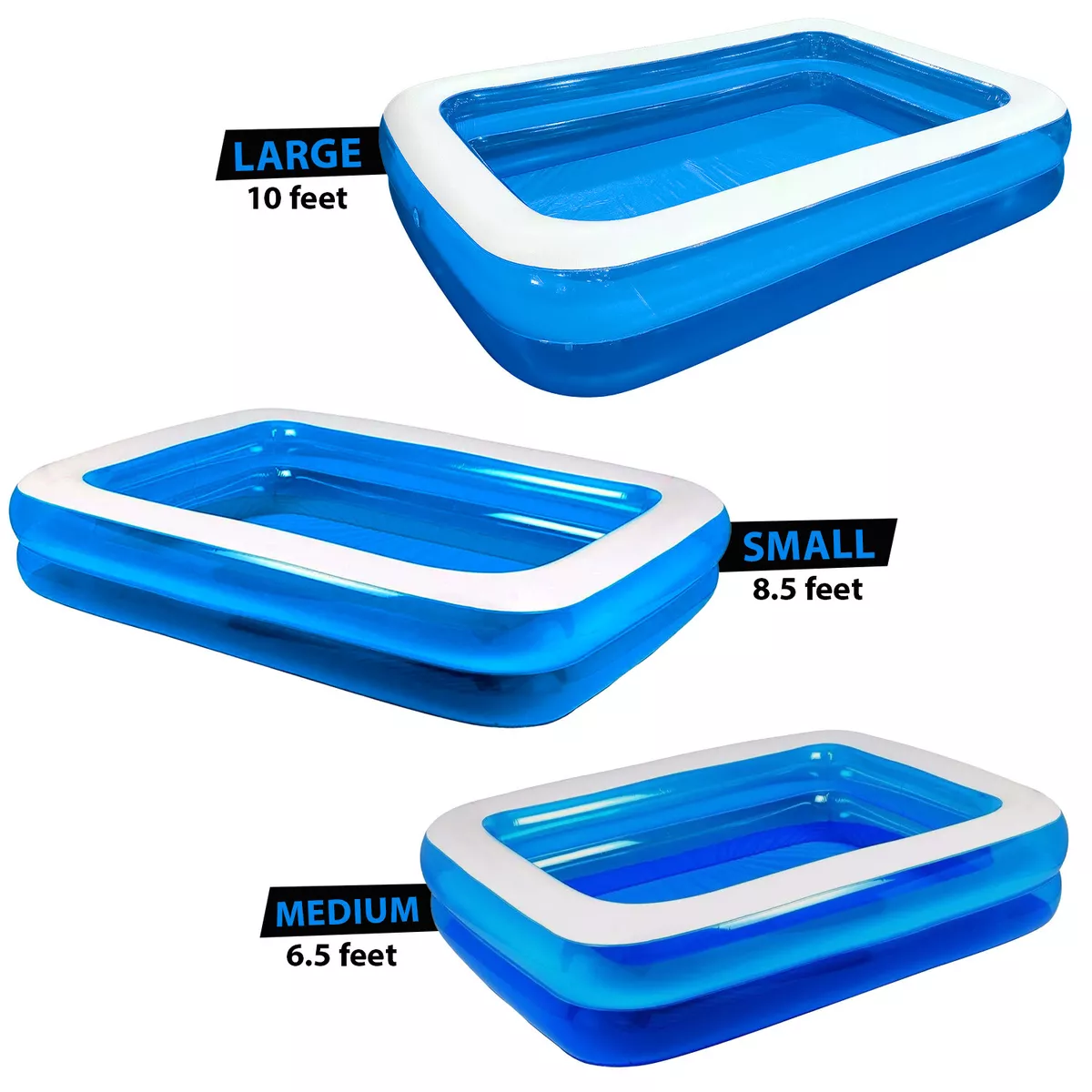Rectangular Inflatable Swimming Paddling Pool Outdoor Garden Family Fun 3 Sizes