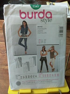 Burda Style 7343 misses stretch knit fitted low waist pants jeans sz 6-18 UNCUT